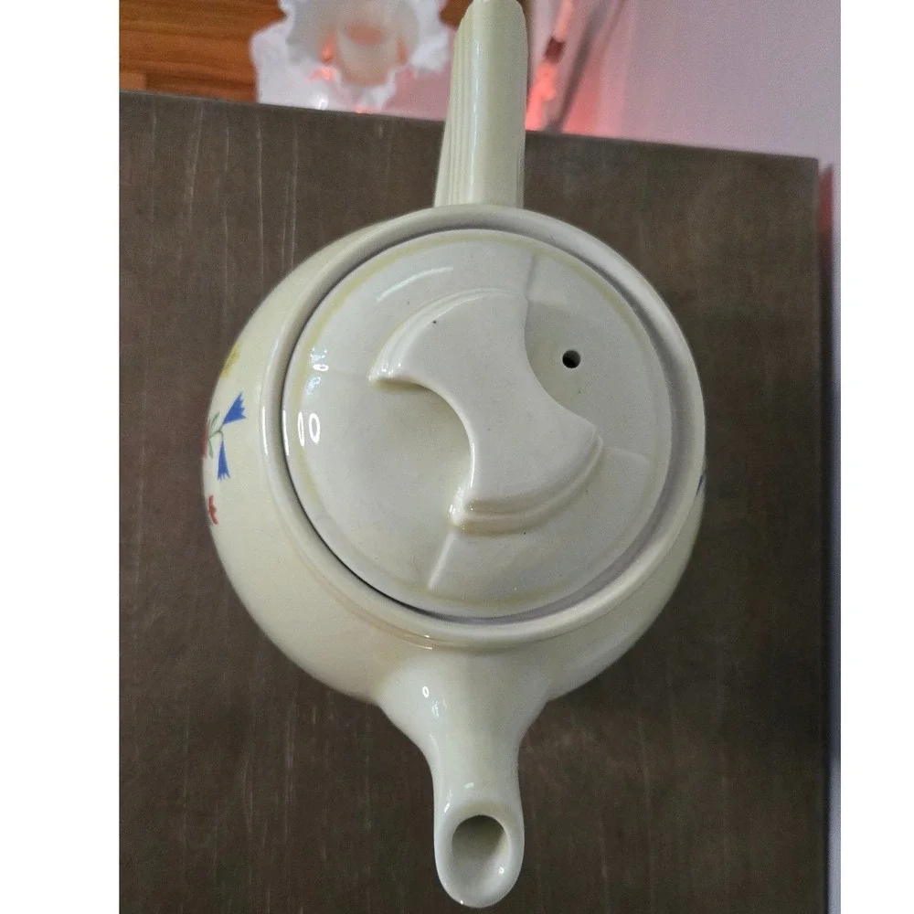 Vintage Enterprise Aluminum Co Drip-O-Lator Teapot Art Deco Floral ⁹Ceramic